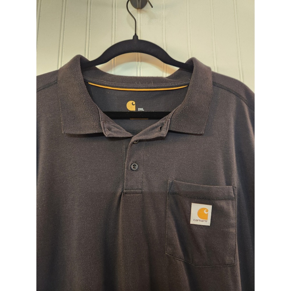 Carhartt Force Mens 2XL Black Relaxed Fit Short Sleeve Pocket Polo Shirt‎ Casual - Picture 4 of 11